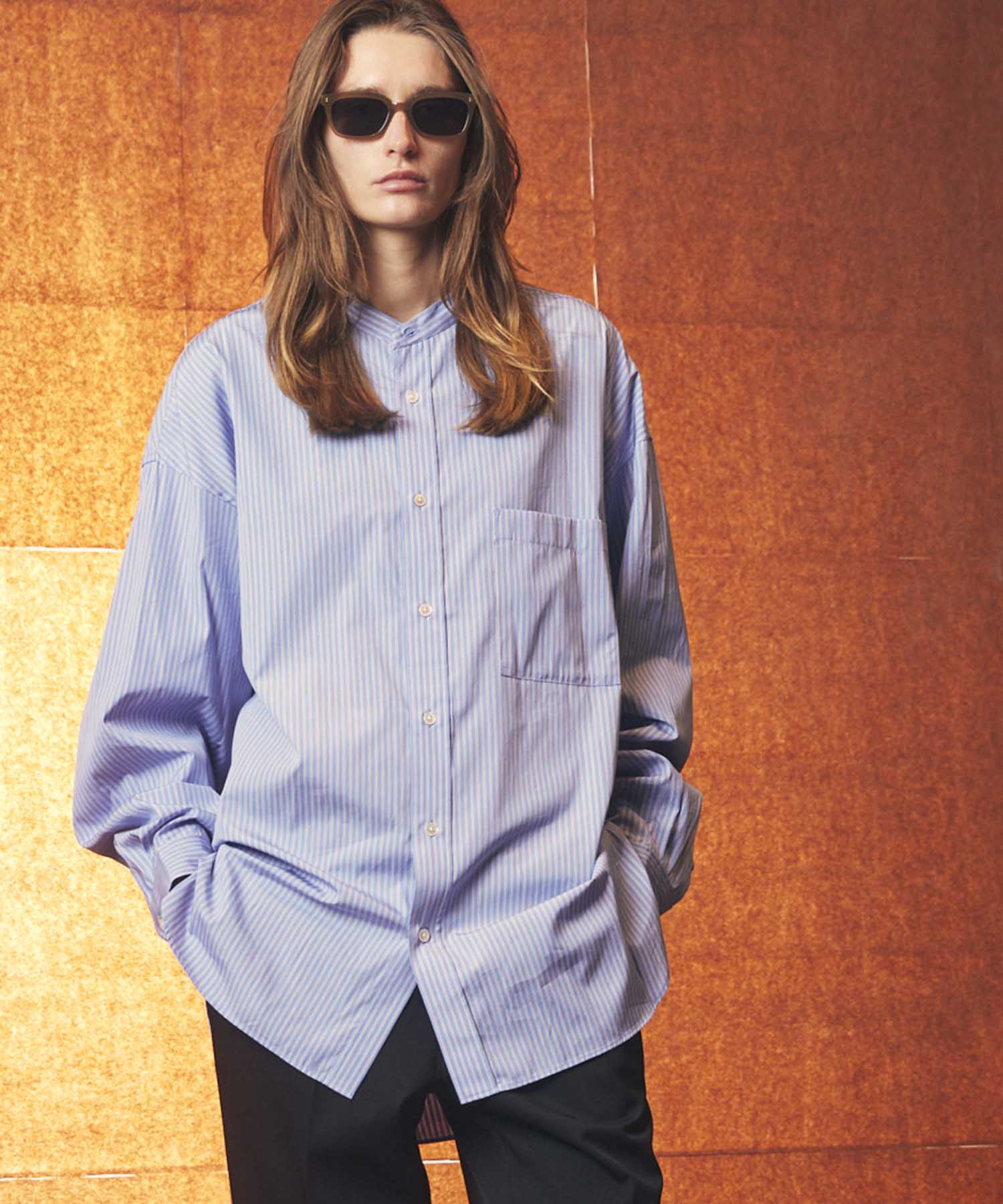 THOMAS MASON】Prime-Over Band Collar Shirt