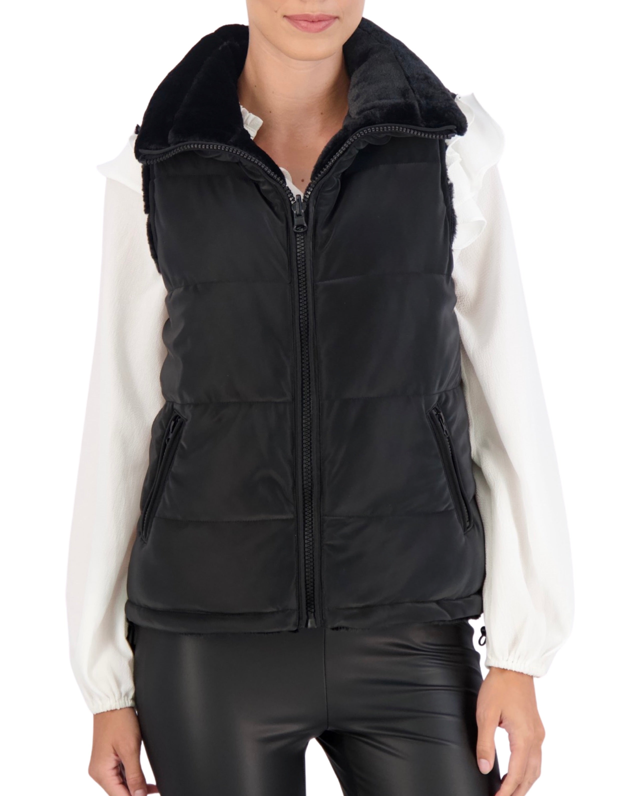Carbon Puffer Vest Reversible to Grooved Faux Fur – Ookie & Lala