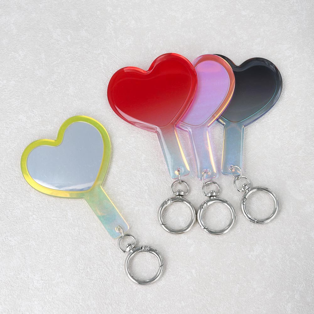 ミラーチャーム ハート オーロラ カラー カラビナ リング 丸型 ミニ