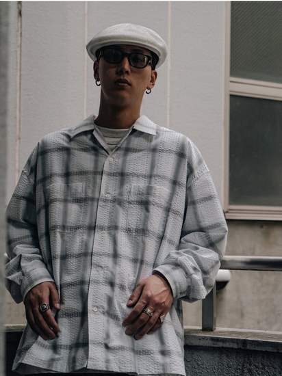 COOTIE 「T/C Sucker Ombre Check L/S Shirt」 オープンカラー オン