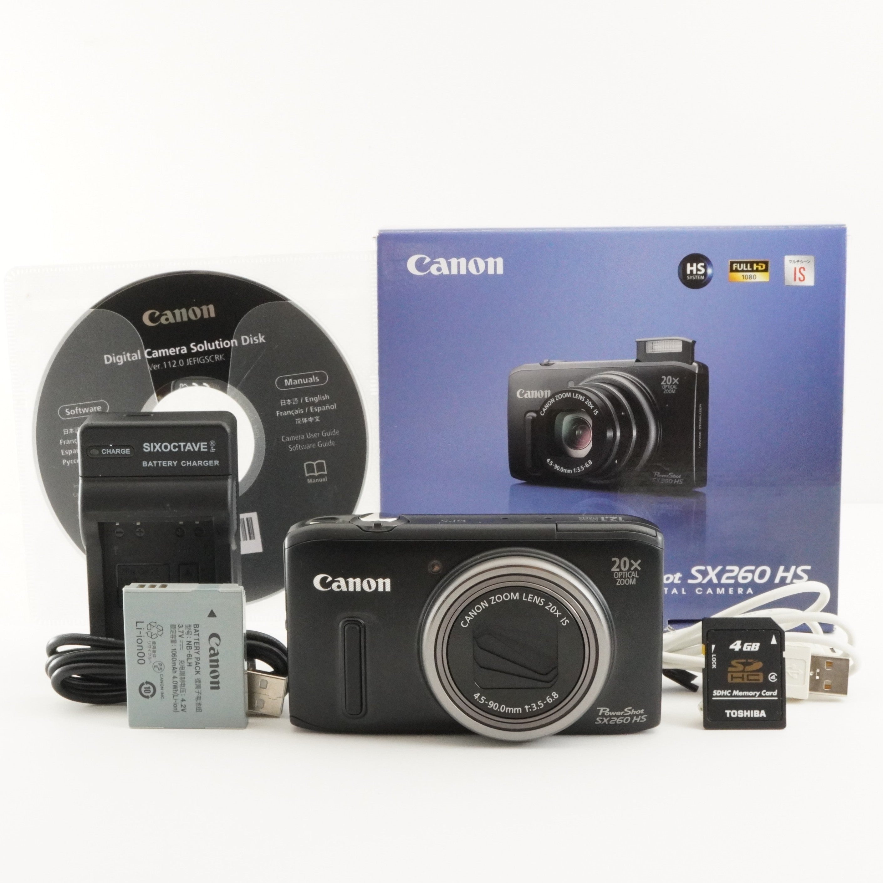 Canon PowerShot SX260 HS Black In Box + 4GB SDHC Card from Japan