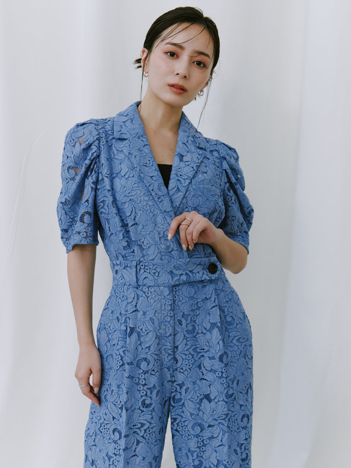 タックスリーブテーラードレースオールインワン