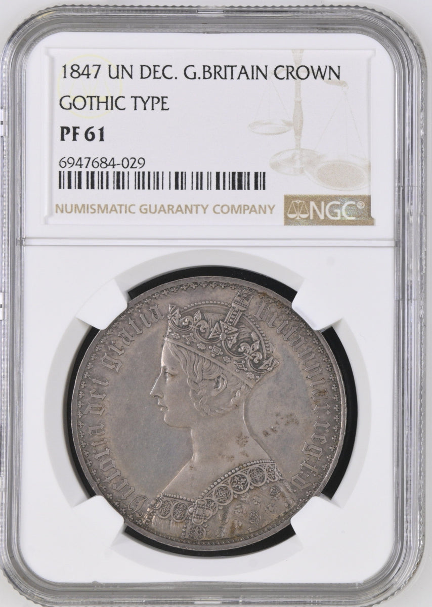 1847年 イギリス ヴィクトリア ゴシッククラウン銀貨 アンデシモ PF61