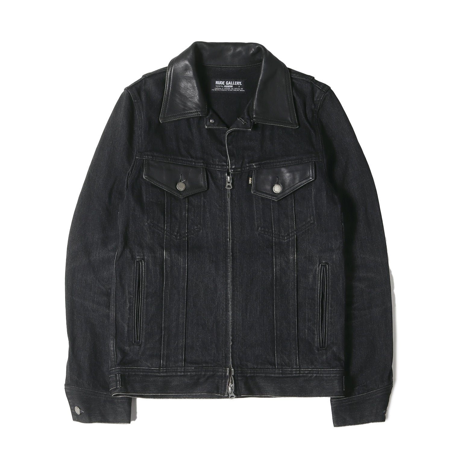 襟ホースハイドレザー リジッド デニムジャケット - ブランド古着の