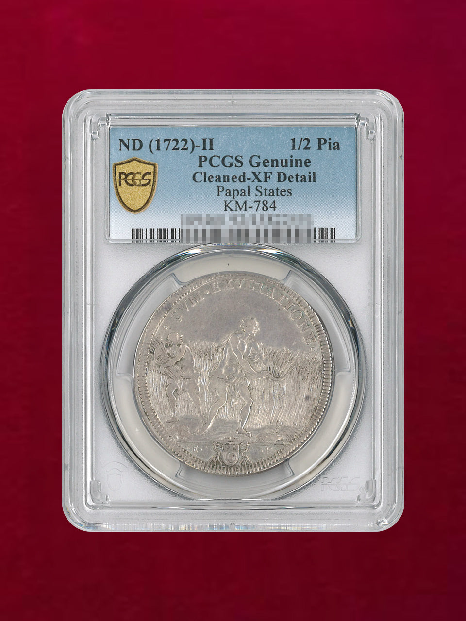 ローマ教皇領】1/2ピアストラ 銀貨 1722-II Papal States PCGS Genuine