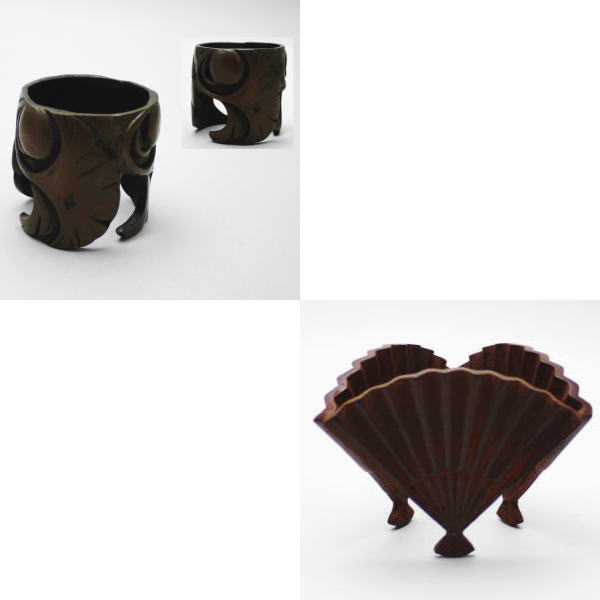 茶器/茶道具 蓋置】 唐銅（唐金） 銀杏又は三つ扇子（末広） （三扇子