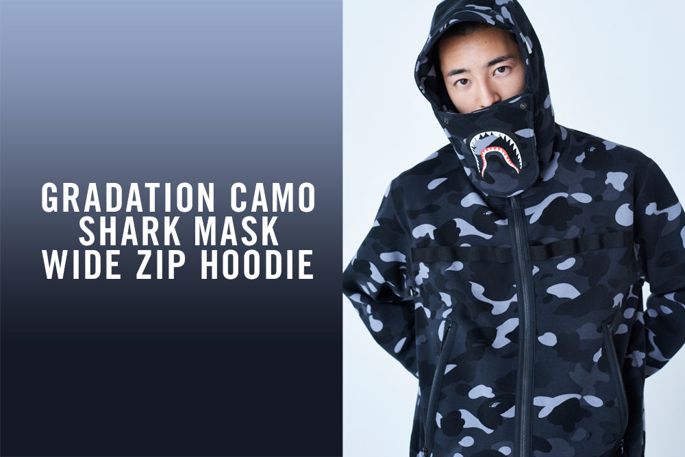 GRADATION CAMO SHARK MASK WIDE ZIP HOODIE | bape.com