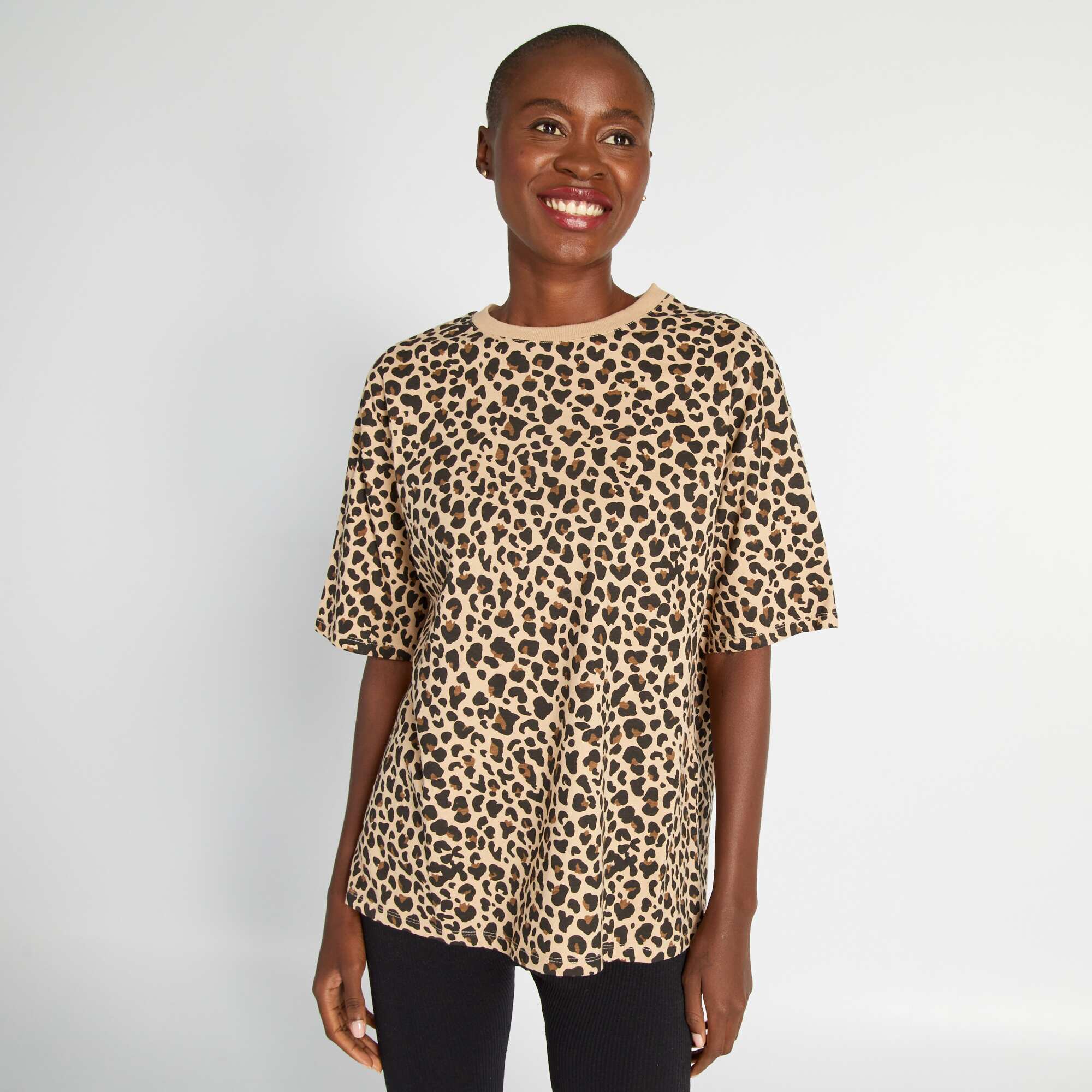 Leopard print cotton T-shirt BEIGE – Kiabi Inde