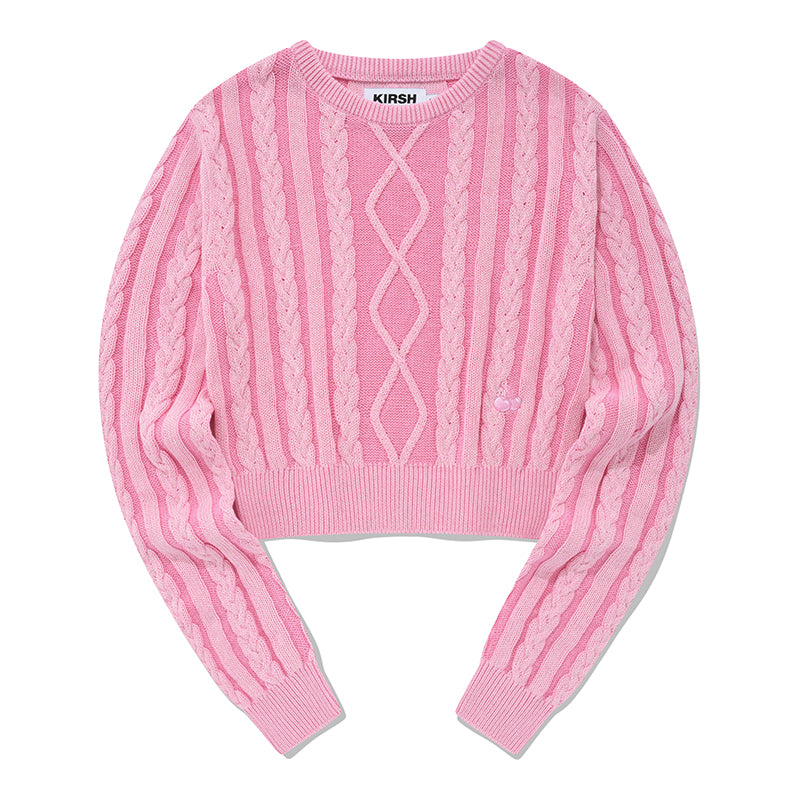 スモールチェリー2トーンケーブルクロップニット【ピンク】