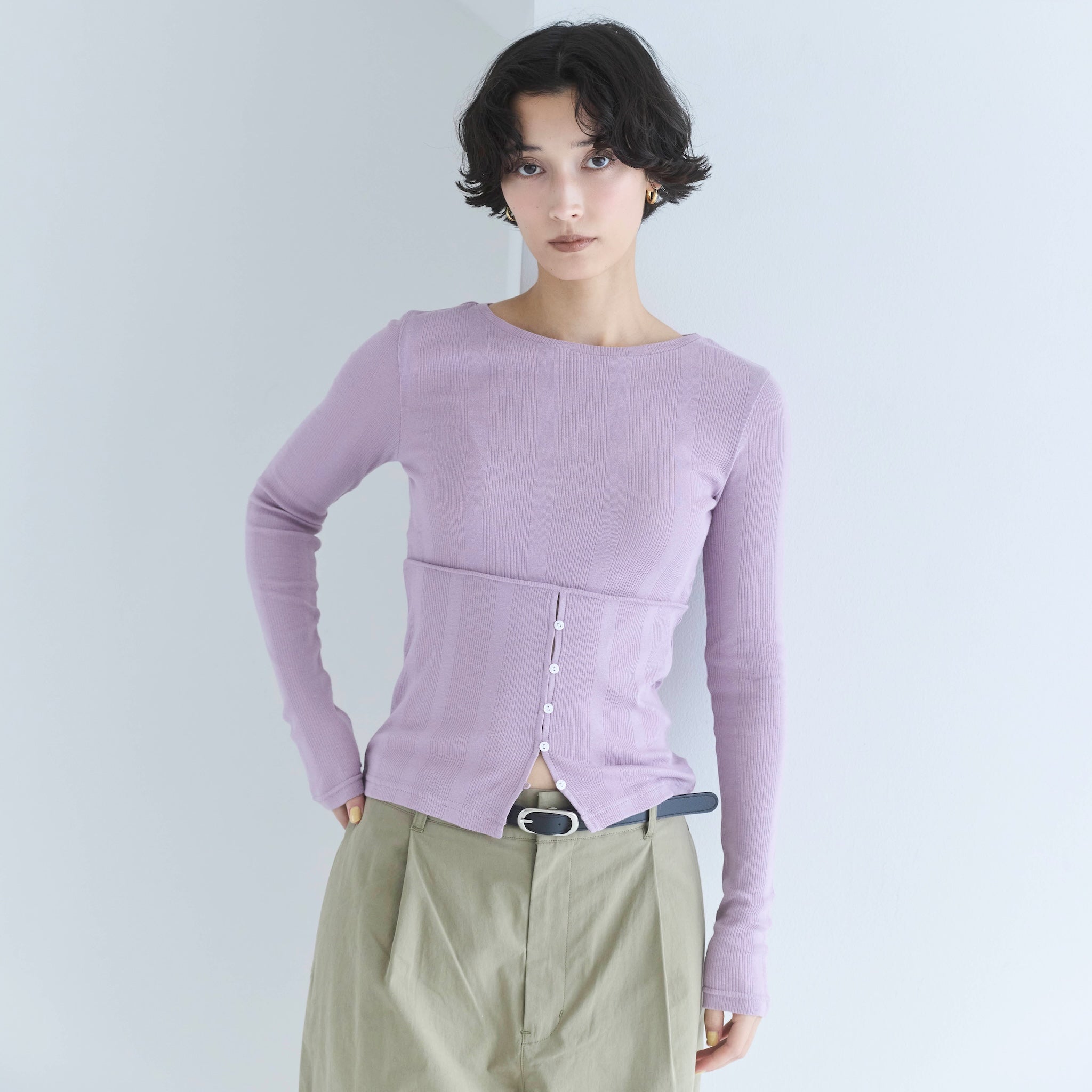 Soft sheerランダムRIBコルセットトップス