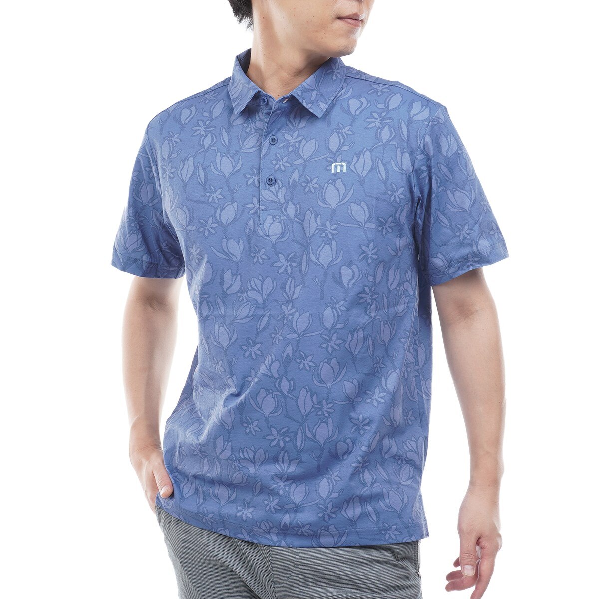ストレッチ フラワープリント 半袖ポロシャツ(半袖シャツ・ポロシャツ