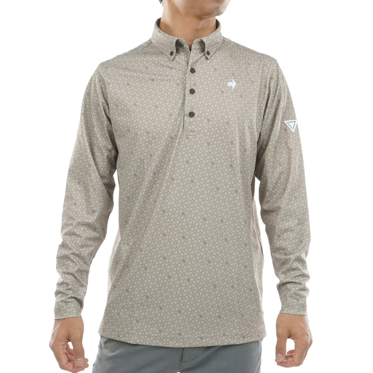 ストレッチ トライアングルプリント長袖ポロシャツ(長袖シャツ