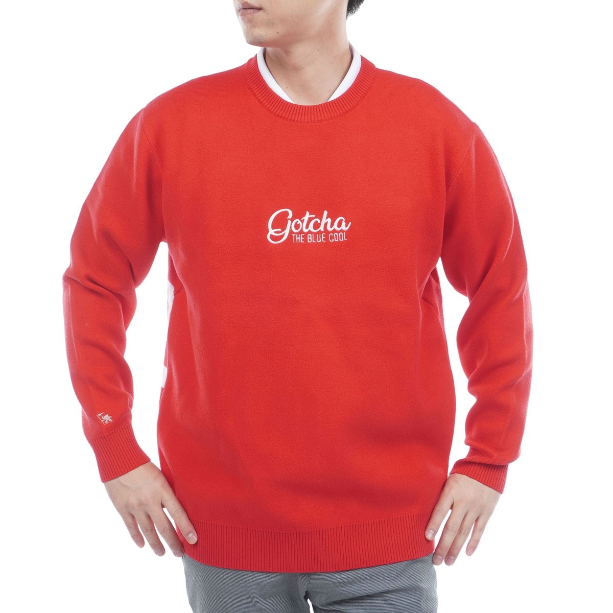 静電気防止 ウォッシャブル もちもち縦ロゴクルーセーター(中間着