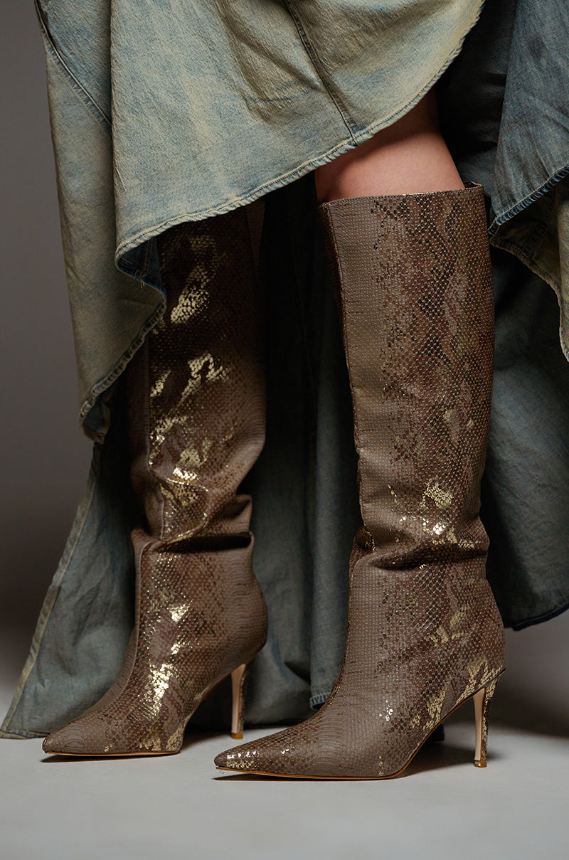 AZALEA WANG CASHY TAN SNAKE PRINTED BOOT – AKIRA