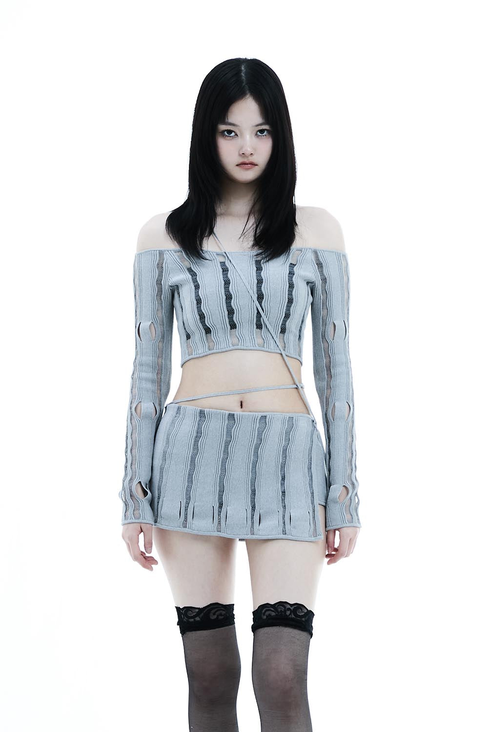 THEREDTHREAD / ザレッドスレッド】S knit bustier tops lace