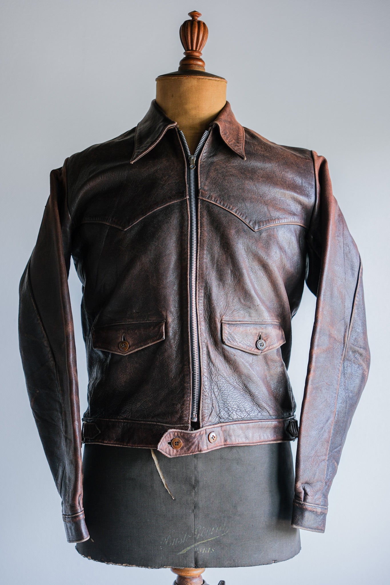 40's】French Vintage Leather Cyclist Jacket