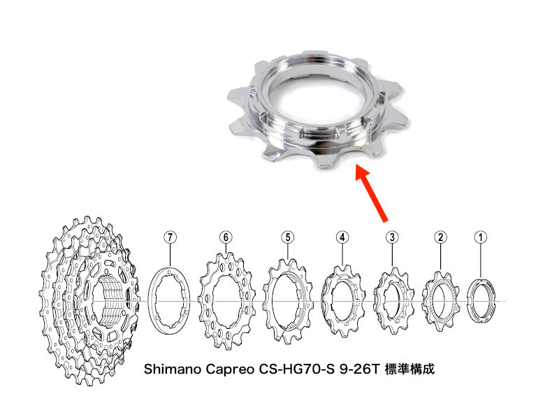 CYCLETECH-IKD : Shimano Capreo 10T Sprocket(Built in Spacer)