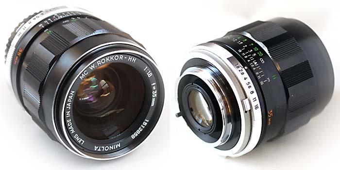 MINOLTA MC W ROKKOR-HH 35mm F1.8 spec