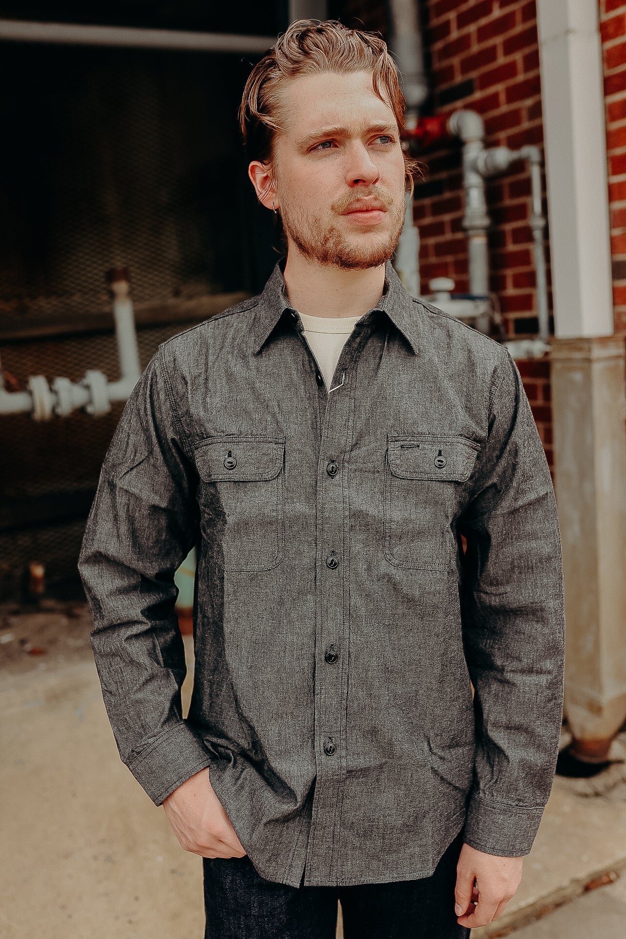 Long Sleeve Work Shirt- Black Chambray (SC29159) – Iron Shop