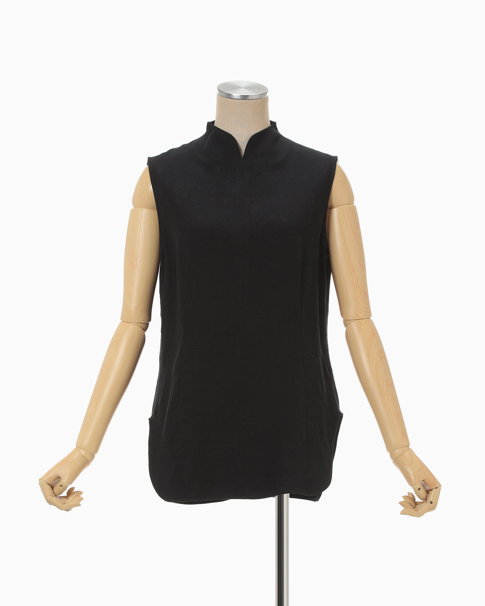 Puffed Floral Jacquard Sleeveless Top - black - Mame Kurogouchi