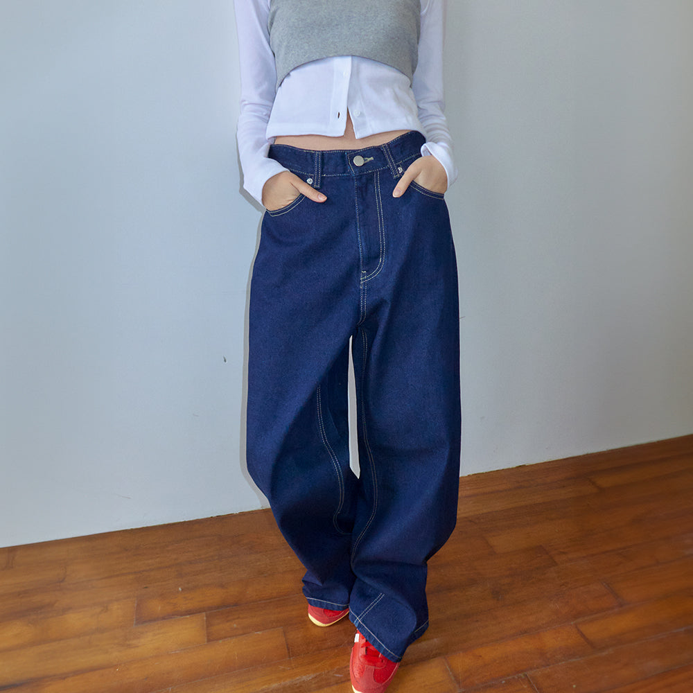 RONRON BACK HEART STITCH POCKET DENIM PANTS INDIGO BLUE – SeoulSeoul