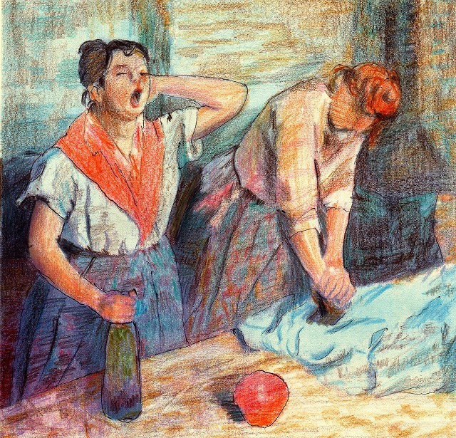 ドガ「アイロンをかける女たち」 イラスト