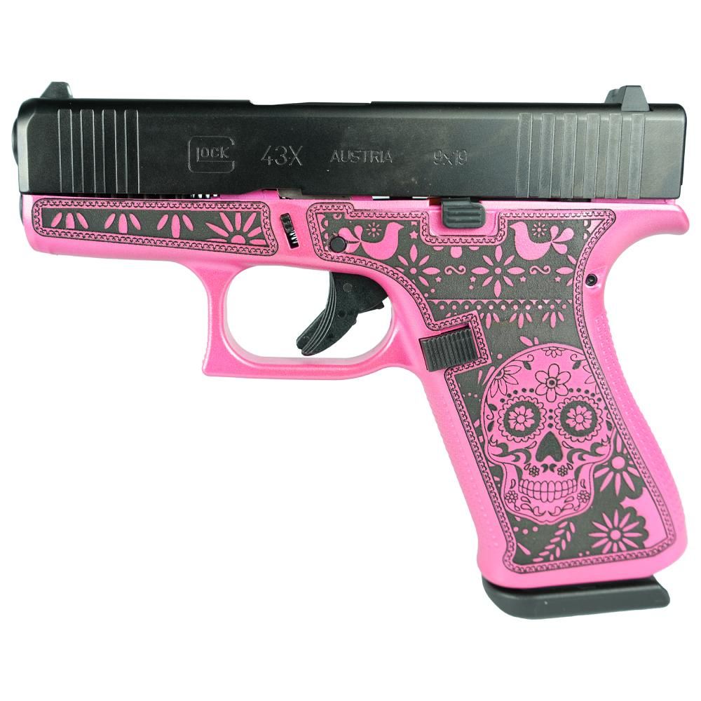 Glock 43X 9MM Black Fixed Austria-Sugar Skull Pink Medusa