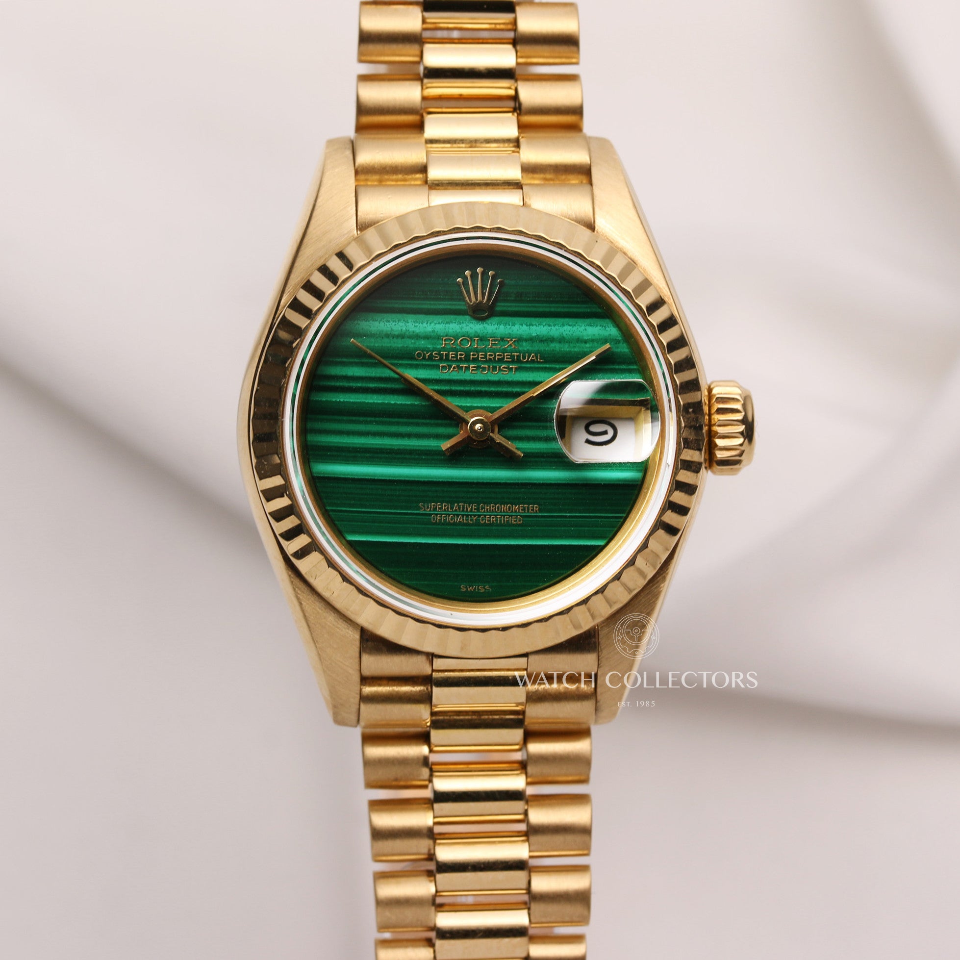 Very Rare Factory Rolex Lady DateJust 69178 18K Yellow Gold Malachite
