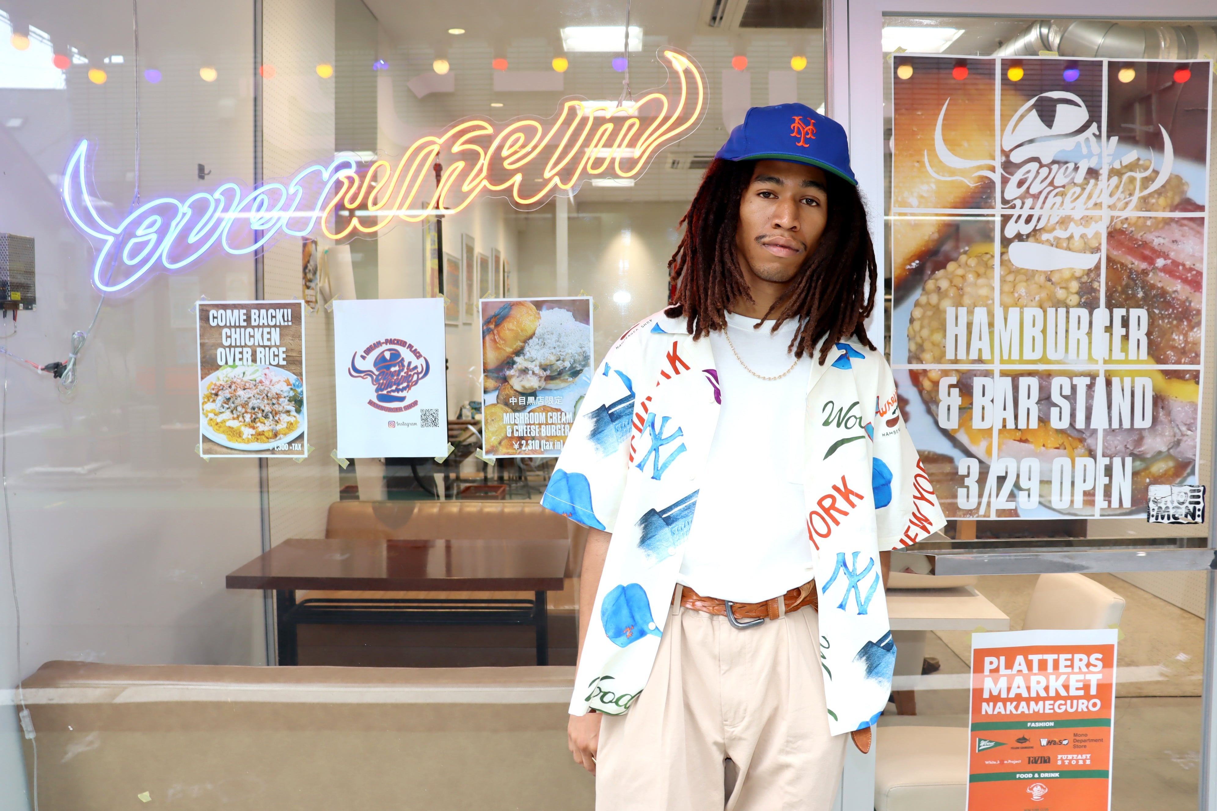 WOODBLOCK x OVERWHELM HAMBURGER SHOP NEW YORK S/S OPEN COLLAR SHIRT(Gr