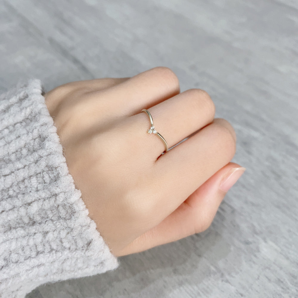 エテ K10YG V字ミル打ち ダイヤモンド リング レイヤード] K10YG