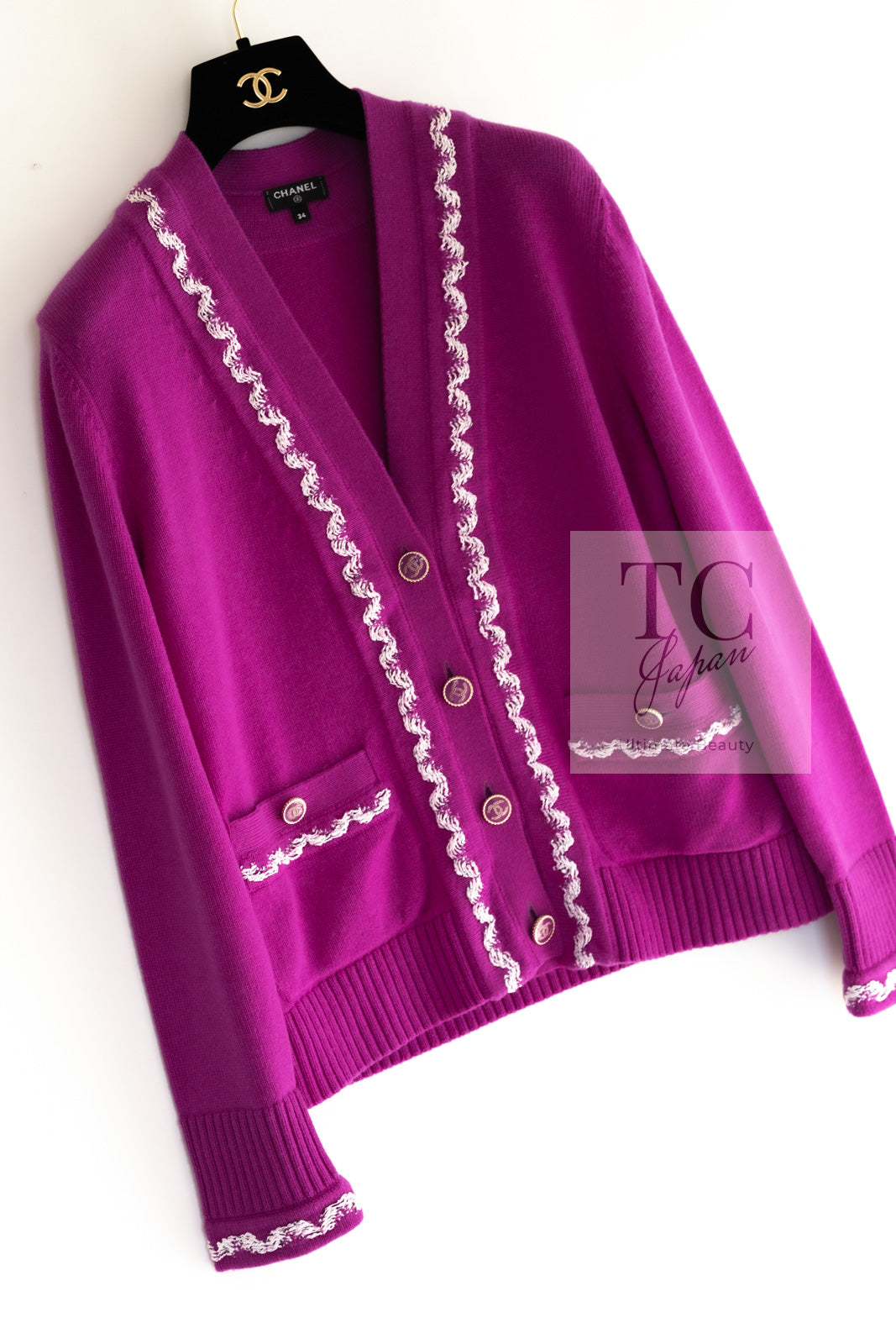 シャネル カーディガン CHANEL ピンク フューシャ カシミア 21PS Pink