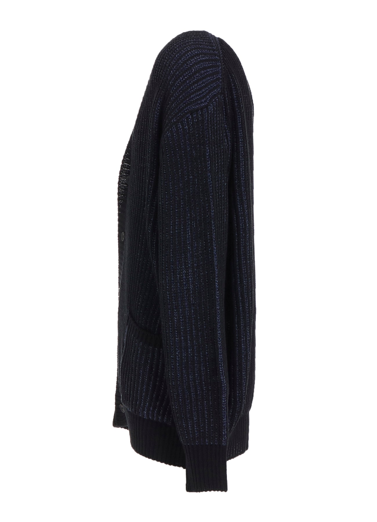 5G BULKY WOOL RIB STITCH V-NECK CARDIGAN(M Navy x Black): S'YTE