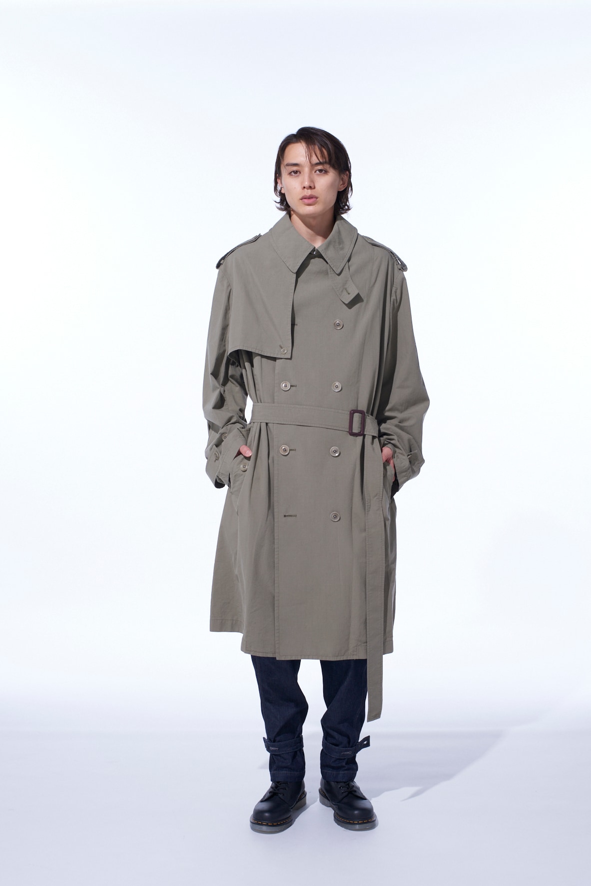 BRUSHED WASHER FINISH BROAD TRENCH COAT(S Khaki): S'YTE｜THE SHOP