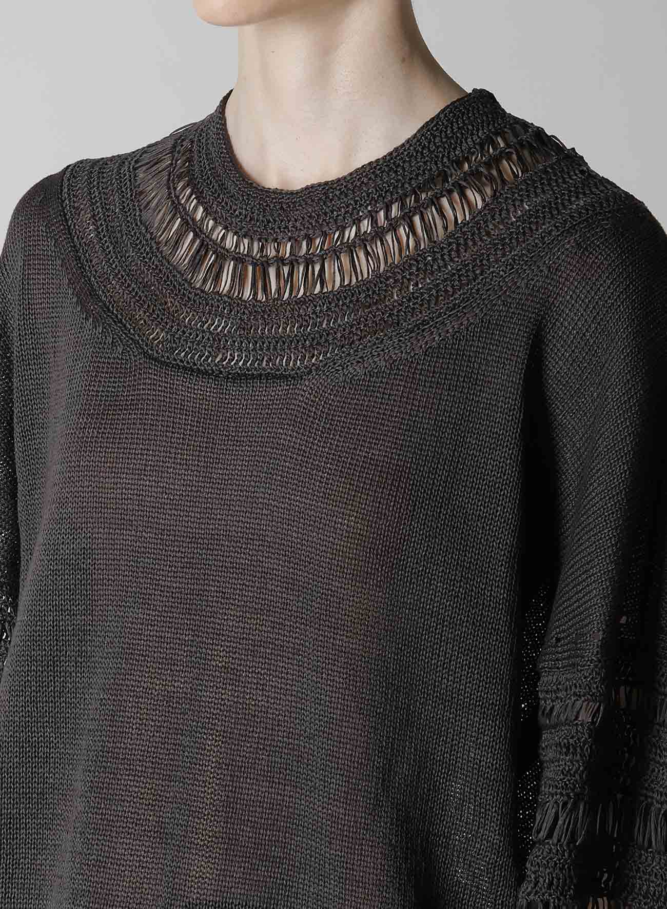 JERSEY+BROAD STITCH CROCHET LONG SLEEVE PULLOVER(S Charcoal
