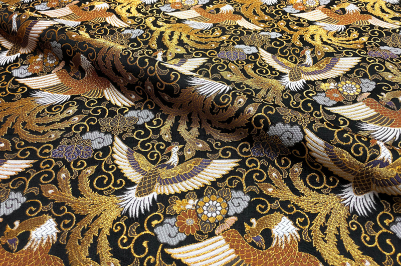 金襴生地販売 桐菊花鳳凰 (黒)柄の和柄生地通販なら都香庵