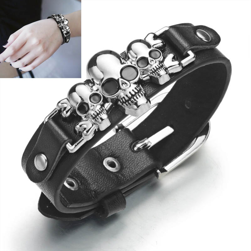 楽天市場】トリプルスカルレザーブレスレット 1個販売 メンズ