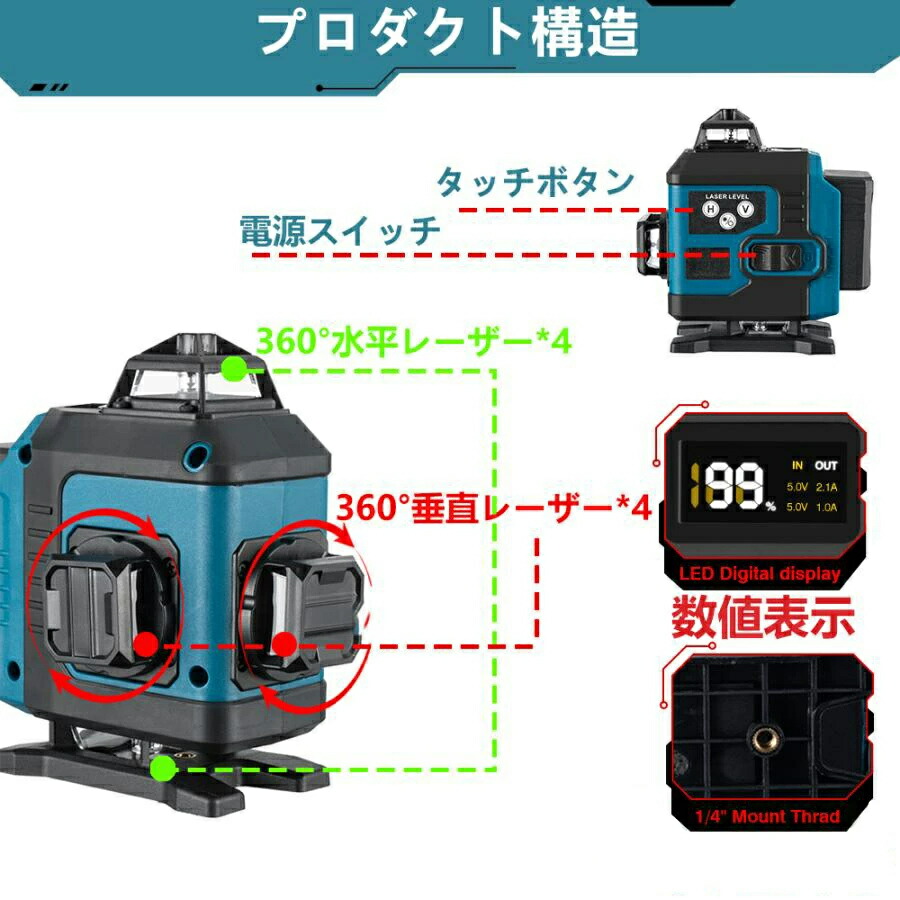 楽天市場】レーザー墨出し器 グリーンレーザー 水平器 フルライン 16