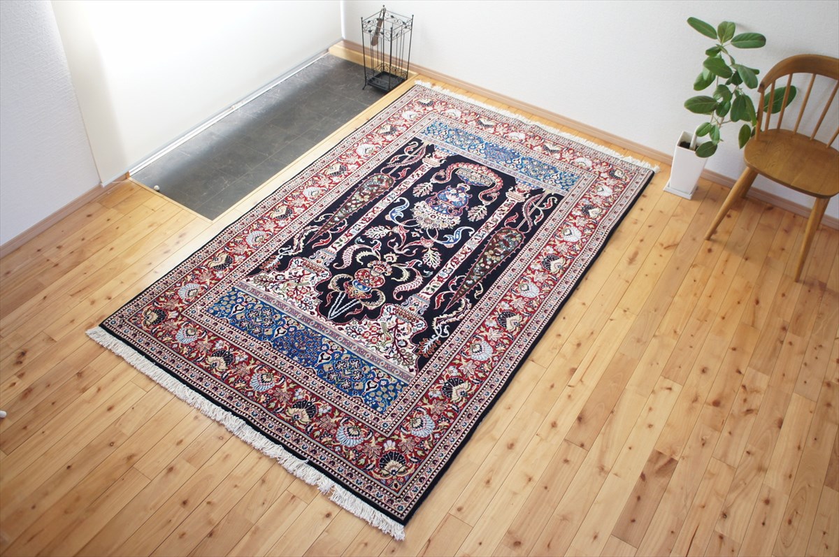 楽天市場】ペルシャ絨毯 【本物イラン産】 カシャン産 ブラック 黒