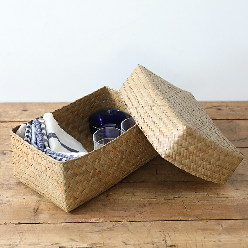 楽天市場】カチュー水草ふた付き四角BOX 3点セット アジアのかご