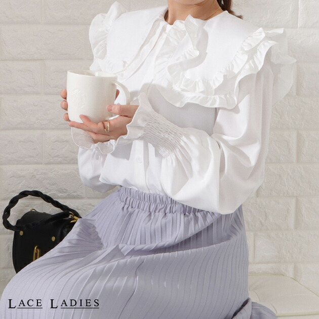 楽天市場】ダブルラウンドカラーフリルブラウス 女性 レディース