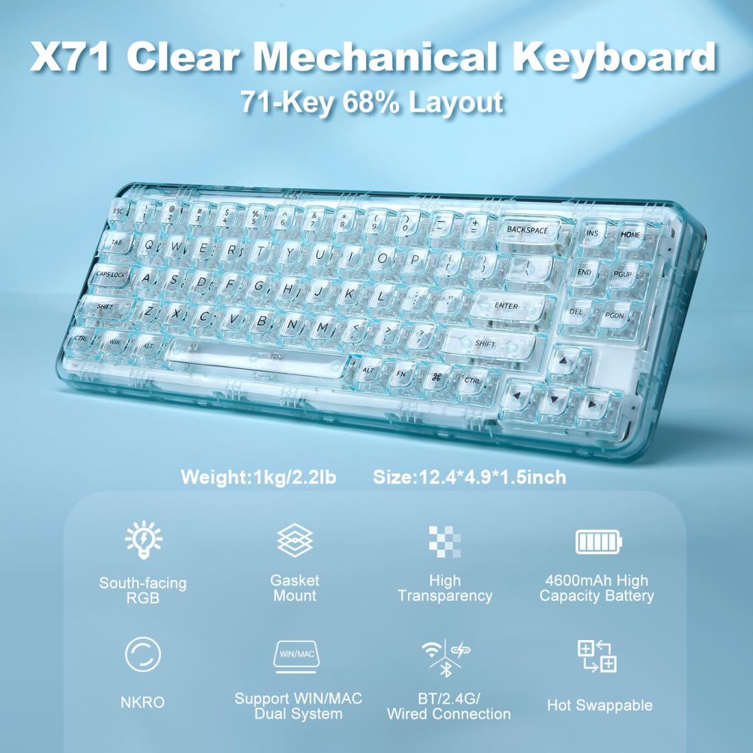 楽天市場】YUNZII X71 メカニカルゲーミングキーボード 透明キー