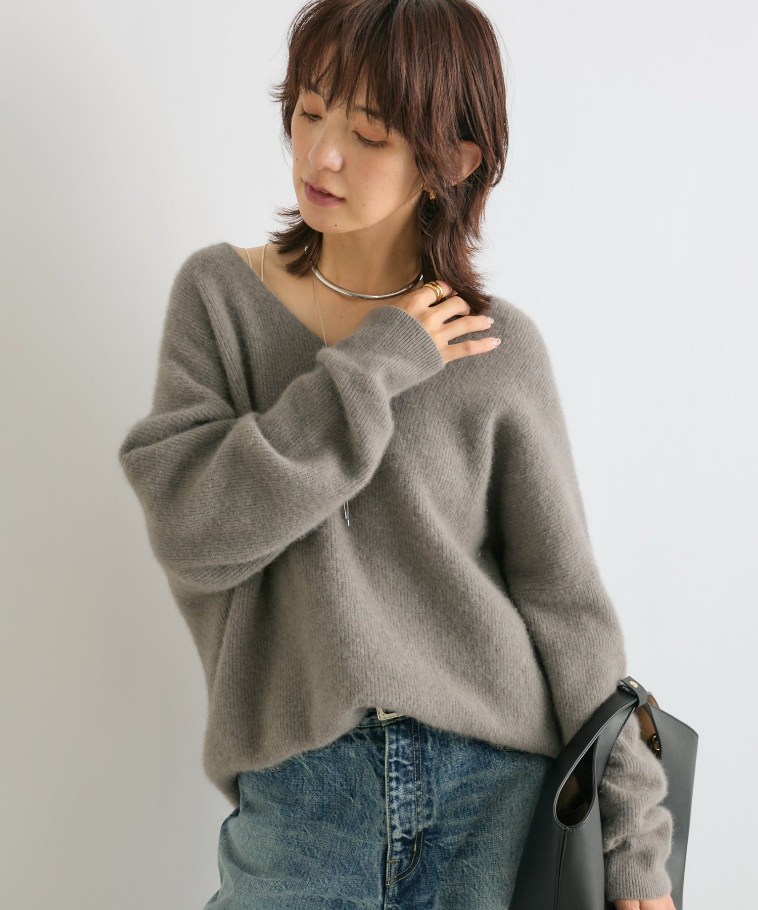 RIVE DROITE｜【抜け感シルエット】ヘアリーウール片畦Vネックニット