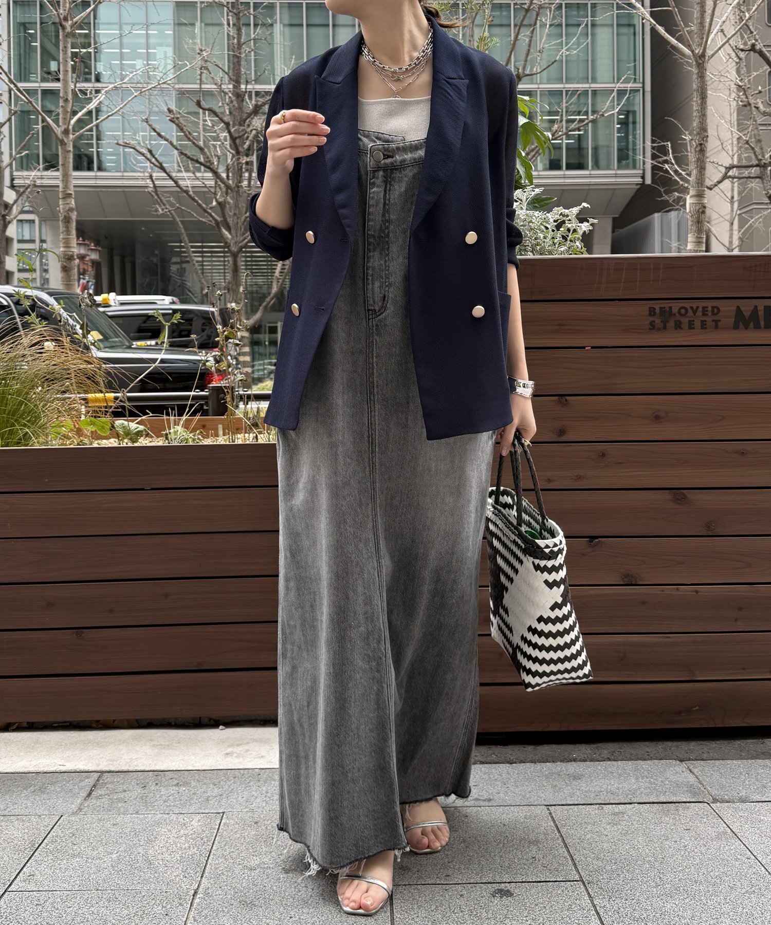 DOUDOU｜【完売カラー再追加!/体型カバー】裾フリンジデニムジャンスカ