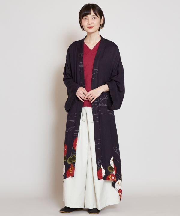 Amina Collection｜冬牡丹 着物風ロング羽織り UVカット加工 | Rakuten