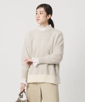 フォックスカシミヤ バイカラー クルーネックニット
