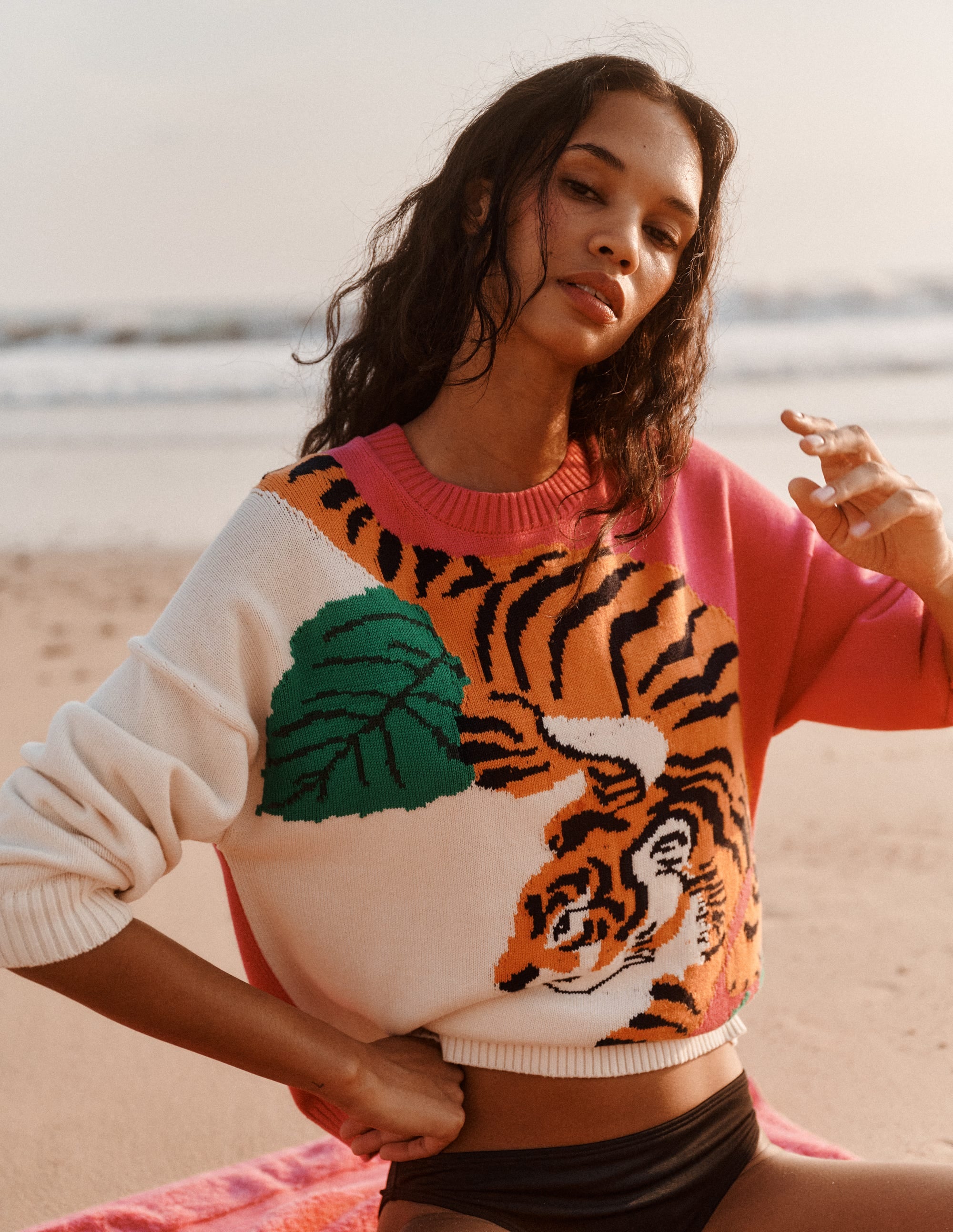 Jacquard Jumper-Warm Ivory and Pink Tiger | Boden USA