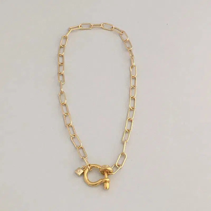 Carabiner Chain choker Necklace with Padlock Charm in gold