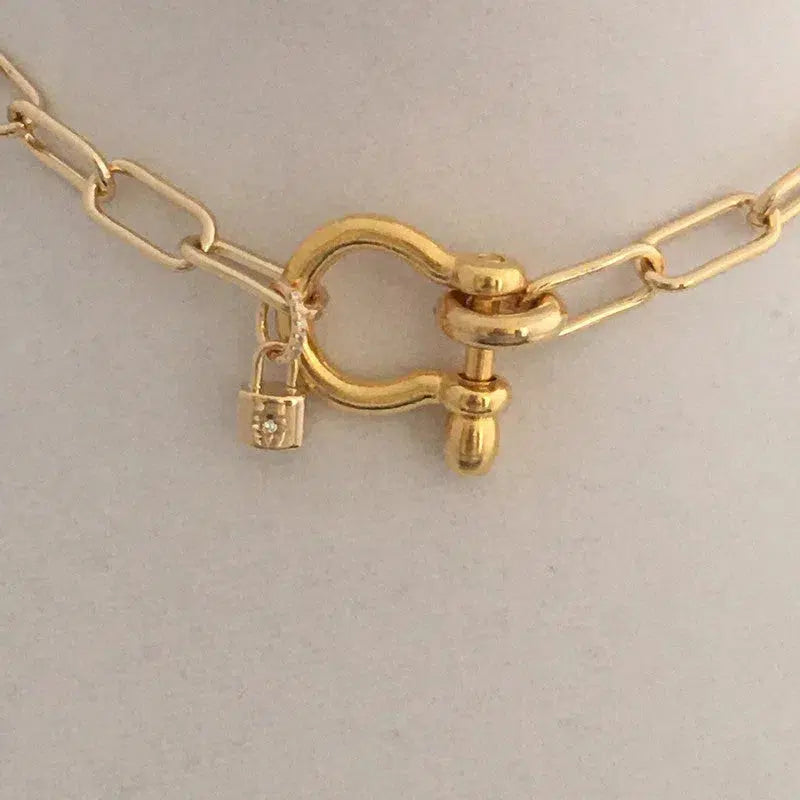 Carabiner Chain choker Necklace with Padlock Charm in gold