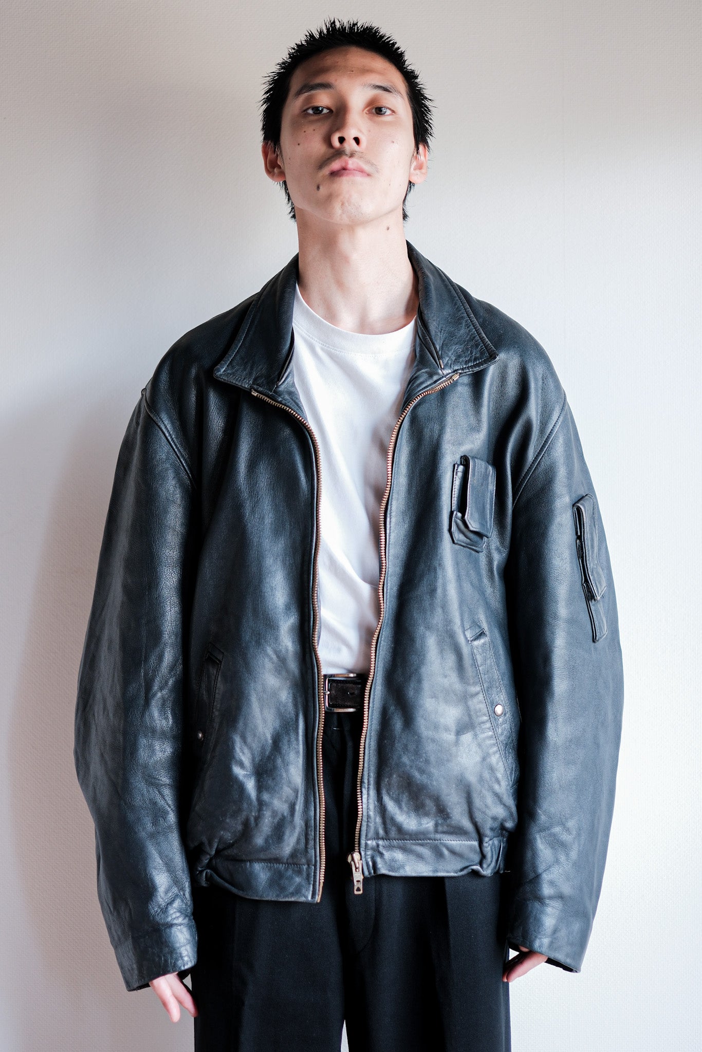 70's】French Air Force Pilot Leather Jacket Size.104L