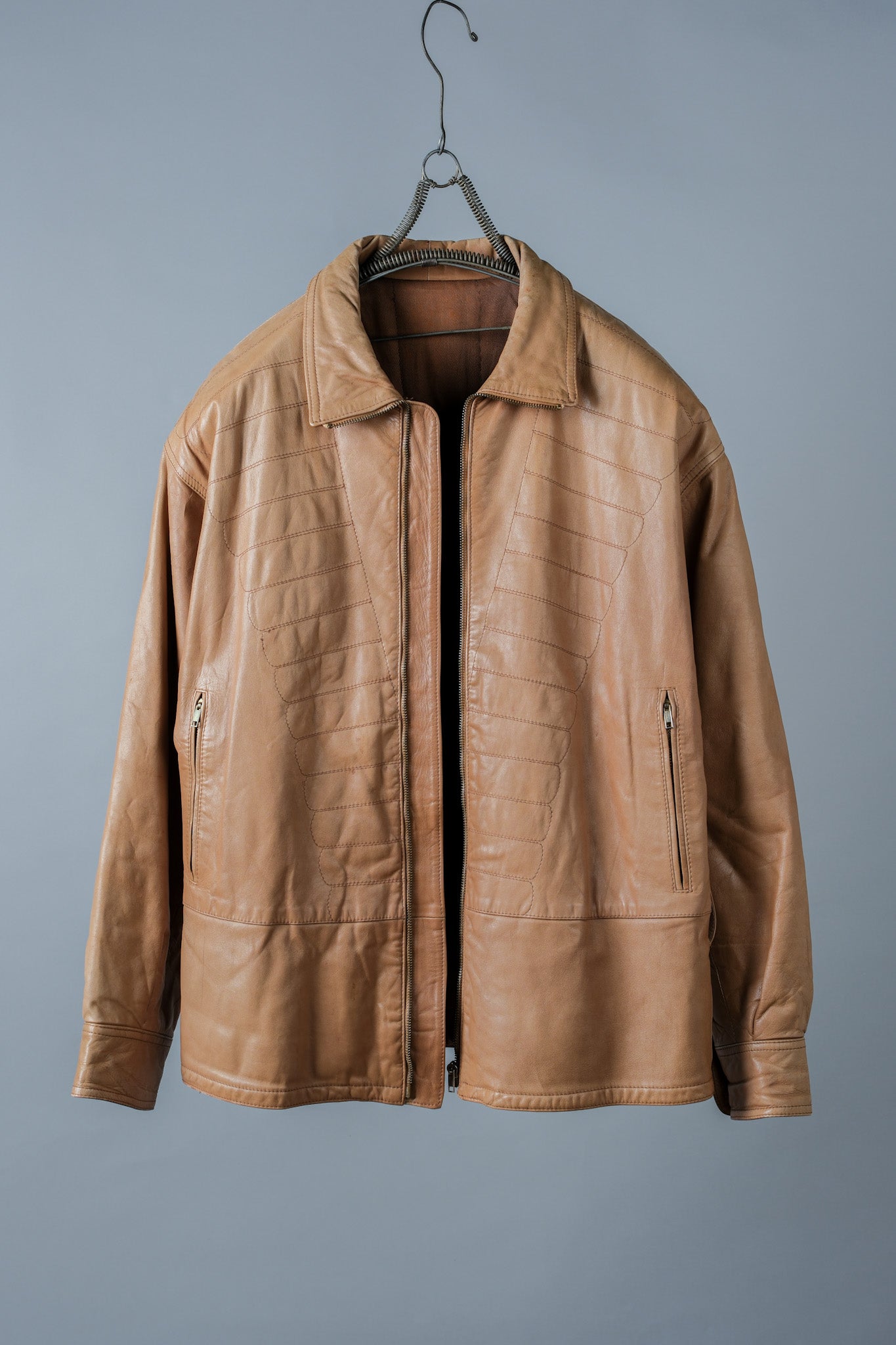 80's】Old GIORGIO ARMANI Zip Up Leather Jacket Size.46